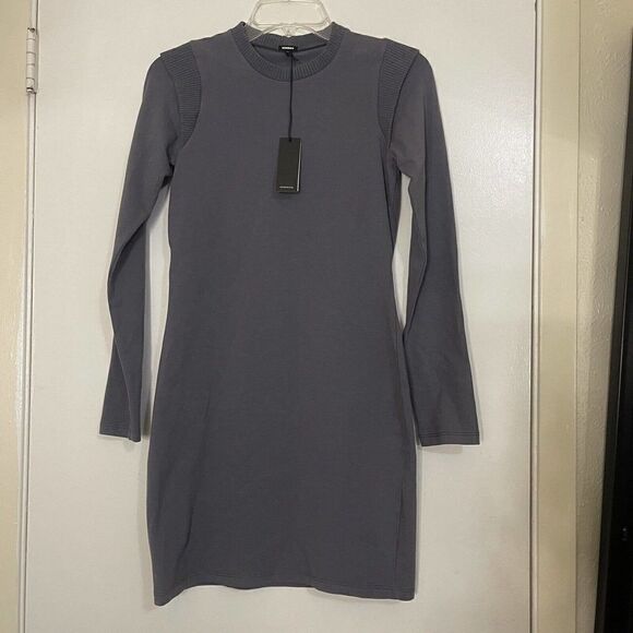 NEW! MONROW long sleeve gray knit bodycon mini dress size SMALL - Picture 1 of 5